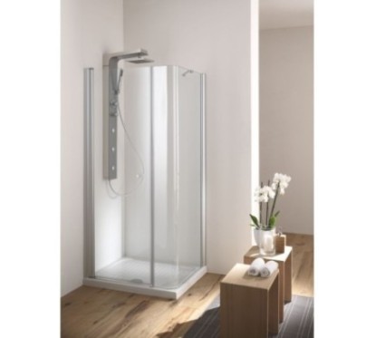 SOHO Box doccia Angolare porta battente finitura bianco P100 - F80 cm trasparente (misura 78/80-98/100 h.200)