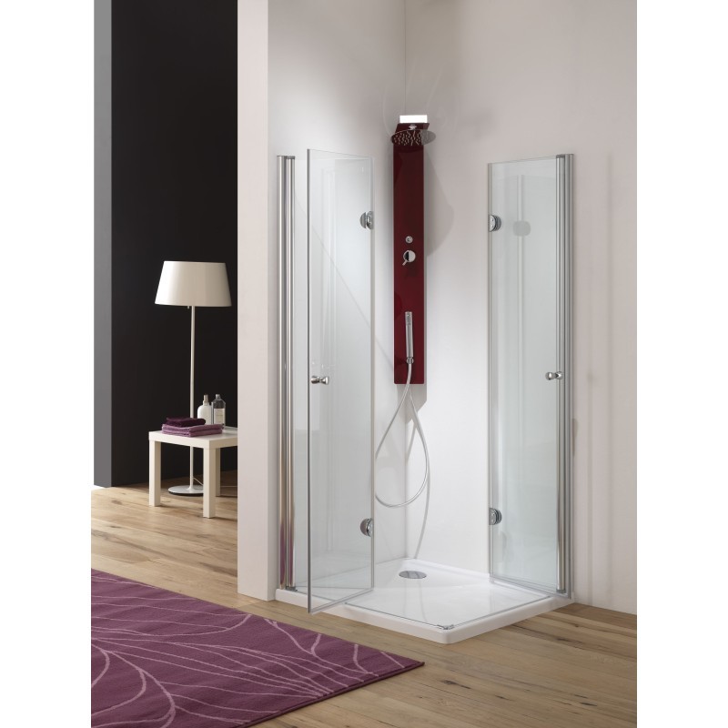 VEGA Box doccia Angolare con porte soffietto con cerniera finitura argento satinato 70-90 cm (misura 68/70-88/90 h.185)