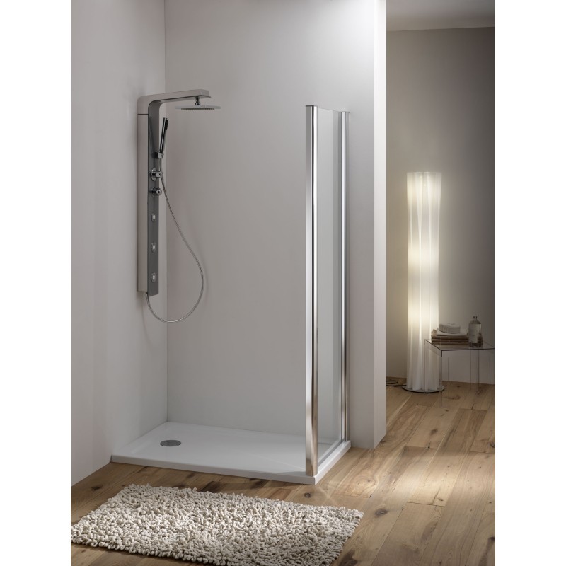 WAKO DOOR Porta 1 anta scorrevole + 1 anta fissa finitura argento satinato 200 cm trasparente (misura 195/200 h.195)
