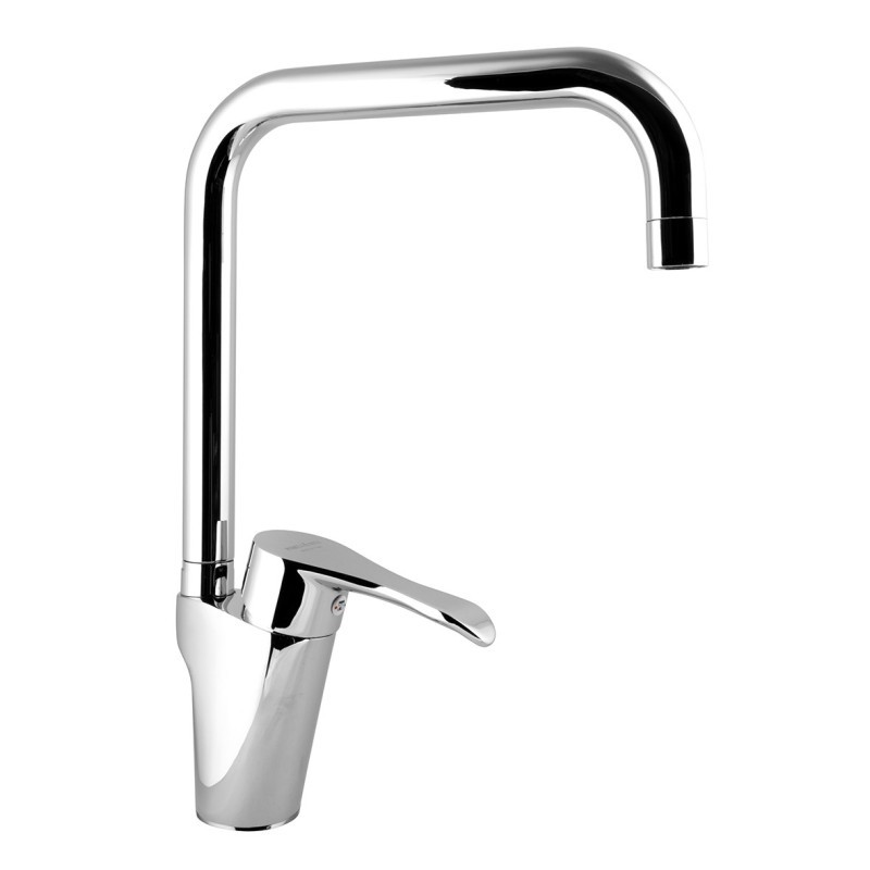 MASTER Monocomando lavello canna alta sagomata finitura cromo con cartuccia a risparmio d'acqua