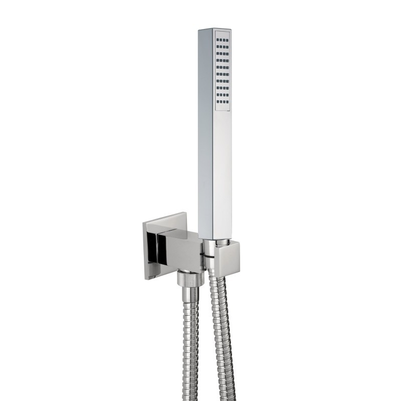 Presa acqua con supporto, flessibile e doccetta finitura cromo