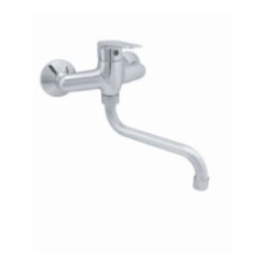 LINE monocomando lavello a muro con canna "S" cm.18 finitura cromo