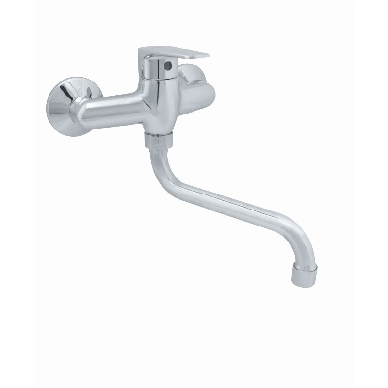 LINE monocomando lavello a muro con canna "S" cm.18 finitura cromo