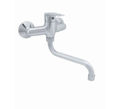 LINE monocomando lavello a muro con canna "S" cm.18 finitura cromo