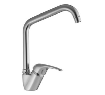 ITALY Monocomando lavello canna alta sagomata finitura cromo con cartuccia a risparmio d'acqua