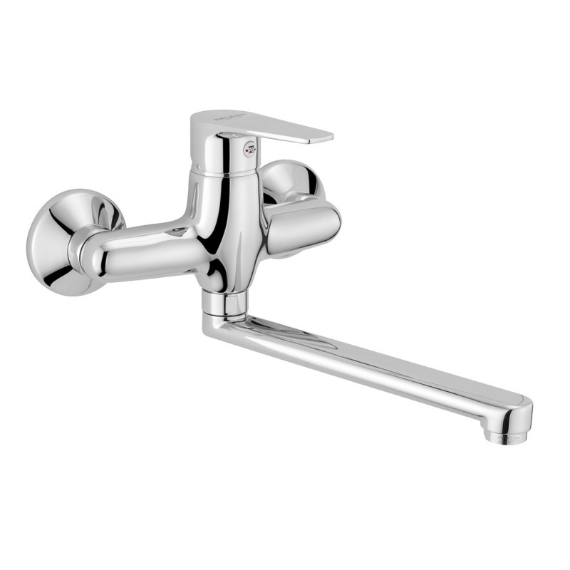 TEMA Monocomando lavello a muro finitura cromo con cartuccia a risparmio d'acqua