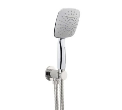 Presa acqua con supporto, flessibile e doccetta due getti finitura cromo