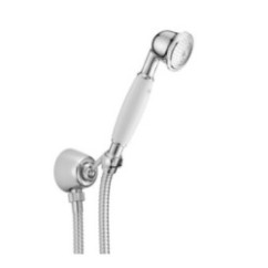 Presa acqua con supporto, flessibile e doccetta impugnatura bianca finitura ramato