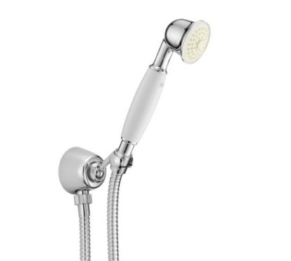 Presa acqua con supporto, flessibile e doccetta anticalcare impugnatura bianca finitura ramato