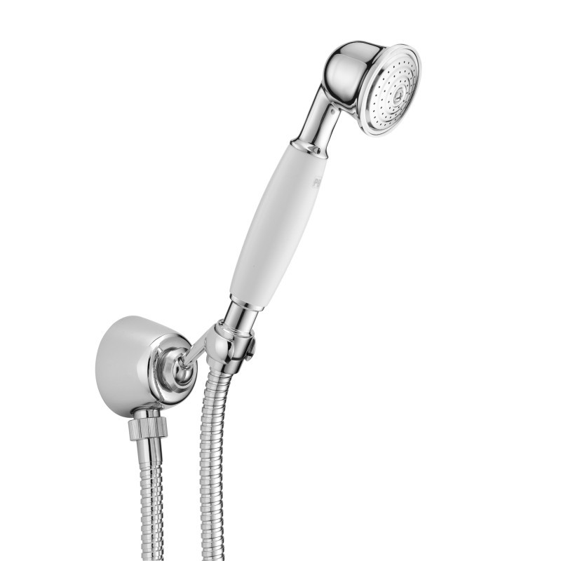 Presa acqua con supporto, flessibile e doccetta impugnatura bianca finitura dark bronze