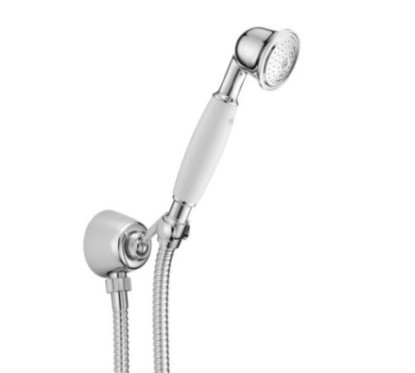 Presa acqua con supporto, flessibile e doccetta impugnatura bianca finitura dark bronze