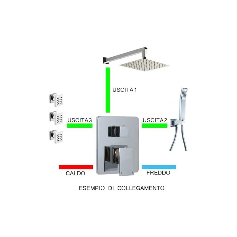 AQUARELAX miscelatore CUBE rubinetto bagno doccia incasso 3 vie monoleva monocomando cromo quadrato tre uscite