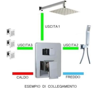 AQUARELAX miscelatore CUBE rubinetto bagno doccia incasso 3 vie monoleva monocomando cromo quadrato tre uscite
