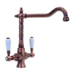 OLDSTYLE gruppo monoforo con canna e maniglie "old fashion" finitura rame anticato