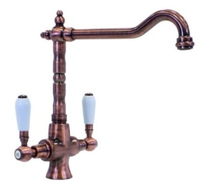 OLDSTYLE gruppo monoforo con canna e maniglie "old fashion" finitura rame anticato
