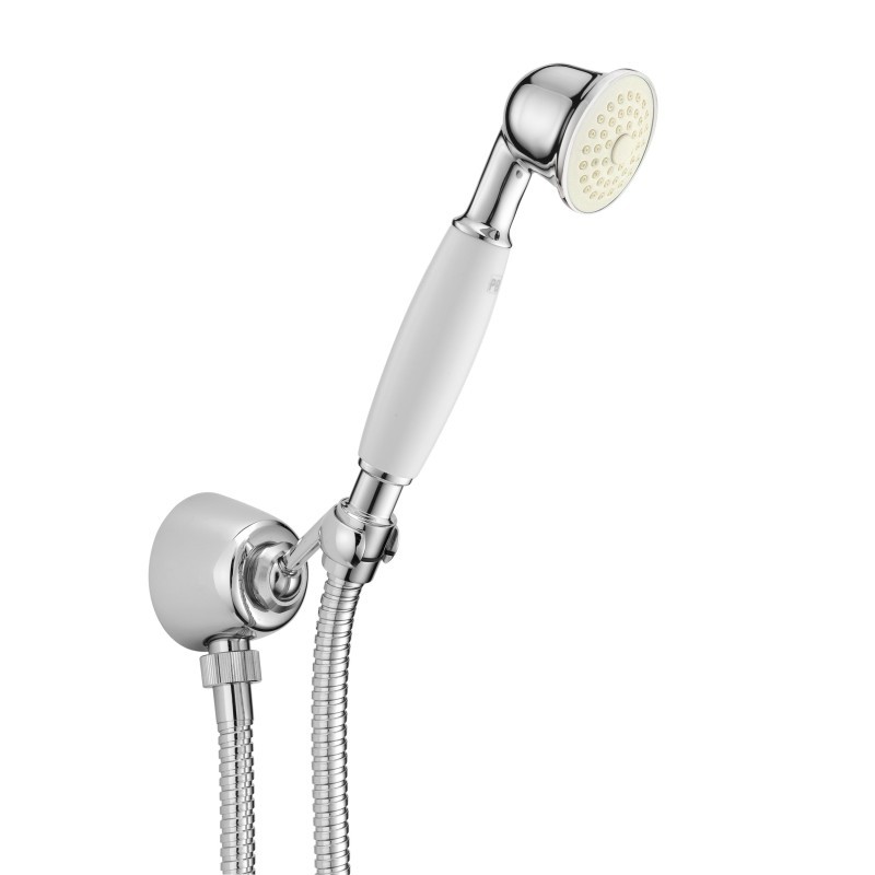 Presa acqua con supporto, flessibile e doccetta anticalcare impugnatura bianca finitura dark bronze