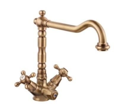 OLD FASHION Monoforo lavello cucina a tre vie finitura ottone lucido