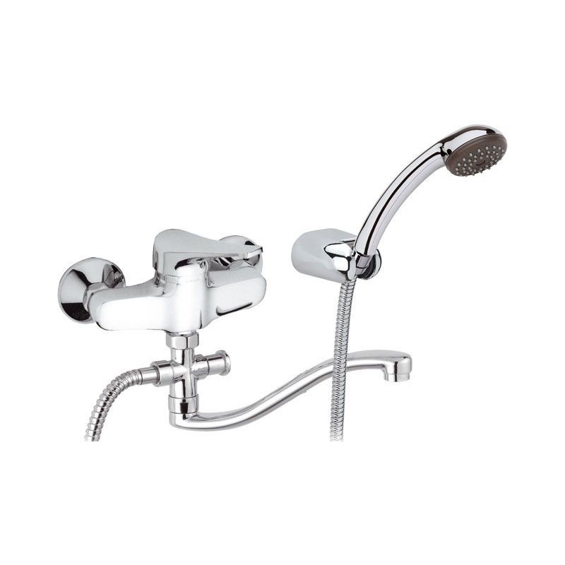RIO Miscelatore lavabo/vasca con canna "S" cm.30 e deviatore con kit doccia finitura cromo