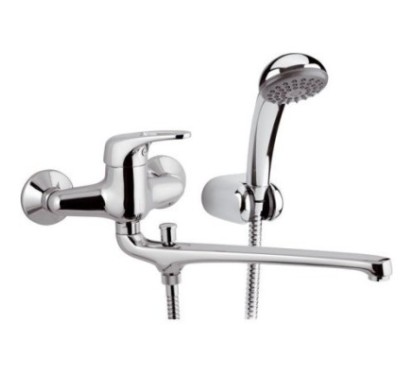 ECO Miscelatore lavabo/vasca con canna fusa cm.30 e deviatore con kit doccia finitura cromo