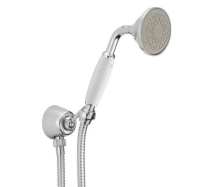 Presa acqua con supporto, flessibile e doccetta anticalcare impugnatura bianca finitura bronzato