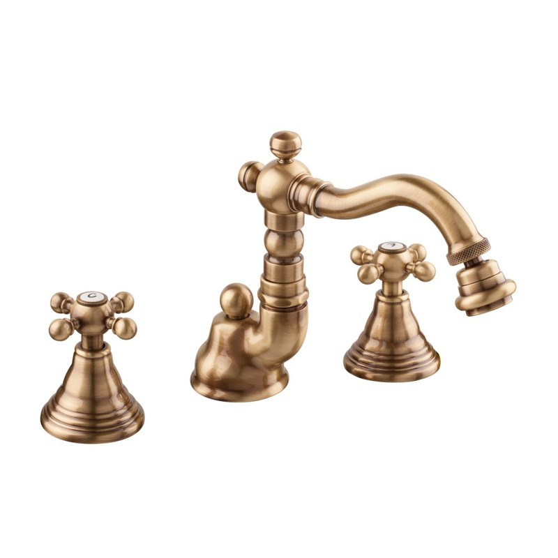 OLD FASHION Batteria bidet bocca girevole con scarico finitura ottone lucido