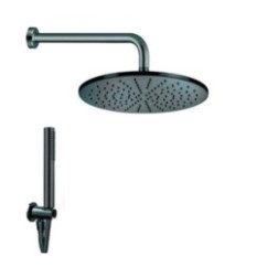 CLASS TONDO NERO kit soffione con presa acqua e doccia. Soffione diam.200