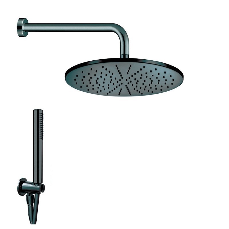 CLASS TONDO NERO kit soffione con presa acqua e doccia. Soffione diam.200