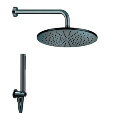 CLASS TONDO NERO kit soffione con presa acqua e doccia. Soffione diam.200