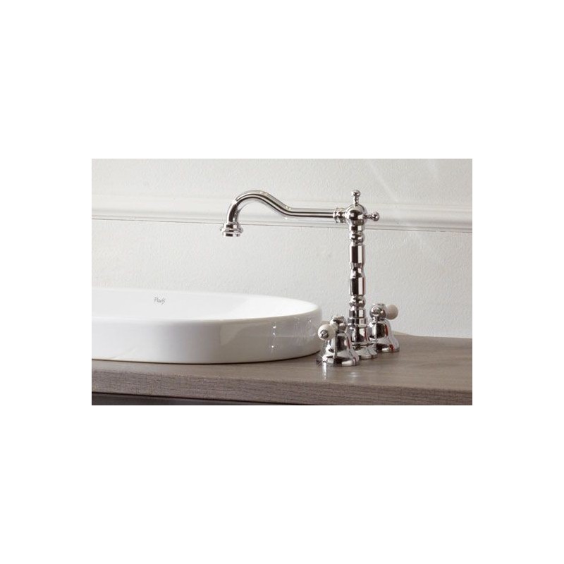 RETRO' Batteria lavabo con bocca antica e scarico finitura cromo