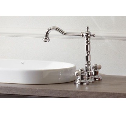 RETRO' Batteria lavabo con bocca antica e scarico finitura cromo