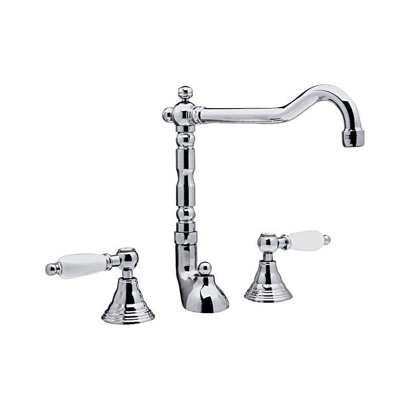 RETRO' Batteria lavabo con bocca antica e scarico finitura cromo