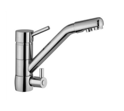 IDEALAQUA Rubinetto cucina a 3 vie separate finitura nickel spazzolato