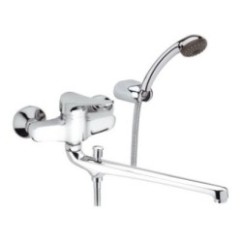 RIO Miscelatore lavabo/vasca con canna fusa cm.30 e deviatore con kit doccia finitura cromo