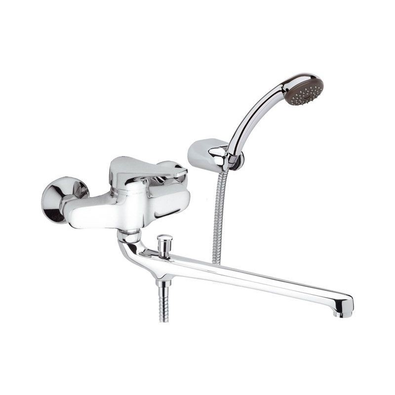 RIO Miscelatore lavabo/vasca con canna fusa cm.30 e deviatore con kit doccia finitura cromo