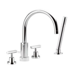 TILLY Batteria bordo vasca quattro fori con canna, deviatore e doccetta in ottone finitura cromo