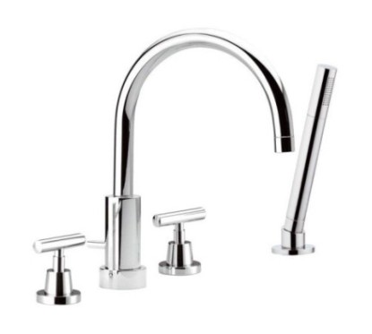 TILLY Batteria bordo vasca quattro fori con canna, deviatore e doccetta in ottone finitura cromo