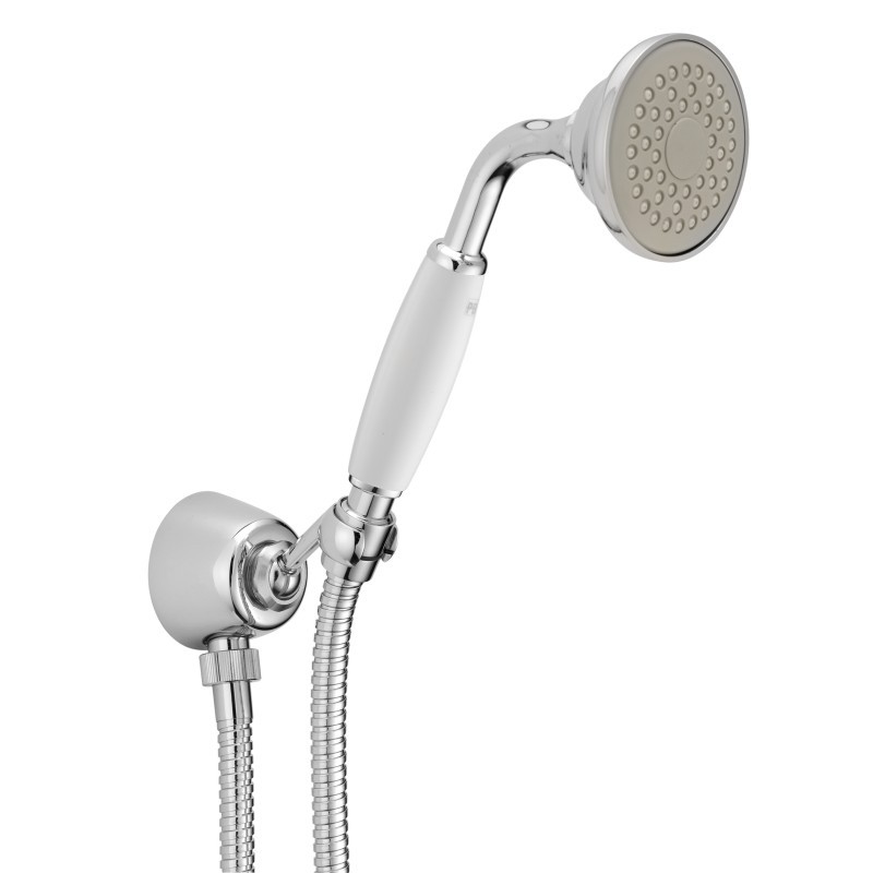 Presa acqua con supporto, flessibile e doccetta anticalcare impugnatura bianca finitura dark bronze