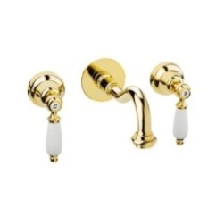 QUEEN Batteria lavabo a muro con canna mm 160 finitura cromo oro