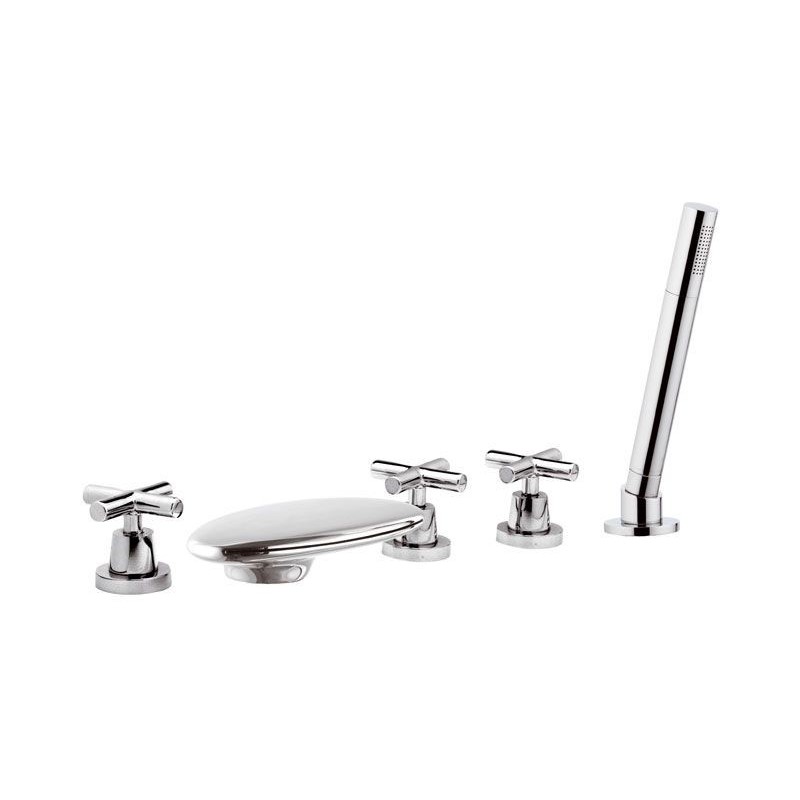 JAX Batteria bordo vasca con bocca a cascata e doccia estraibile finitura cromo