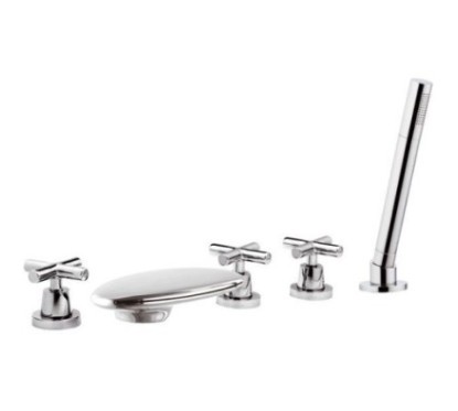 JAX Batteria bordo vasca con bocca a cascata e doccia estraibile finitura cromo