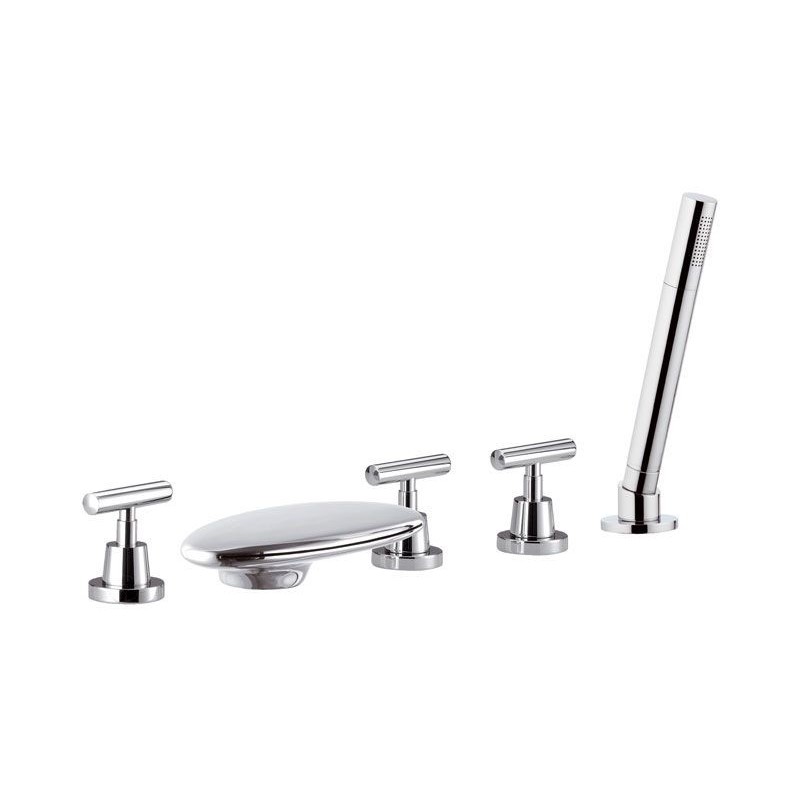 TILLY Batteria bordo vasca con bocca a cascata e doccia estraibile finitura cromo