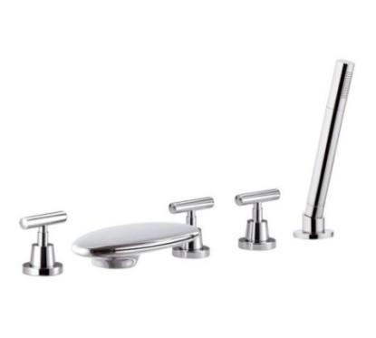 TILLY Batteria bordo vasca con bocca a cascata e doccia estraibile finitura cromo