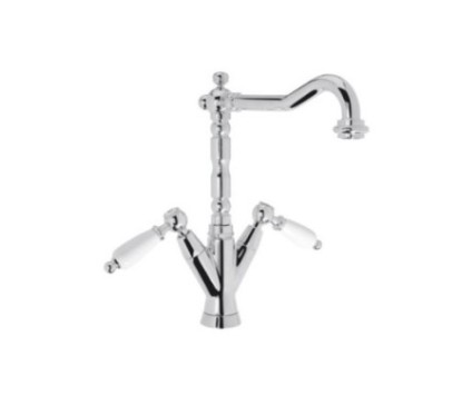 QUEEN Monoforo lavabo bocca girevole con scarico finitura cromo