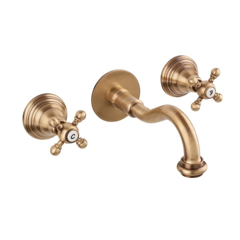 OLD FASHION Batteria lavabo a muro con canna mm 160 finitura bronzato