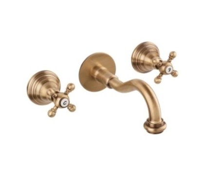 OLD FASHION Batteria lavabo a muro con canna mm 160 finitura bronzato