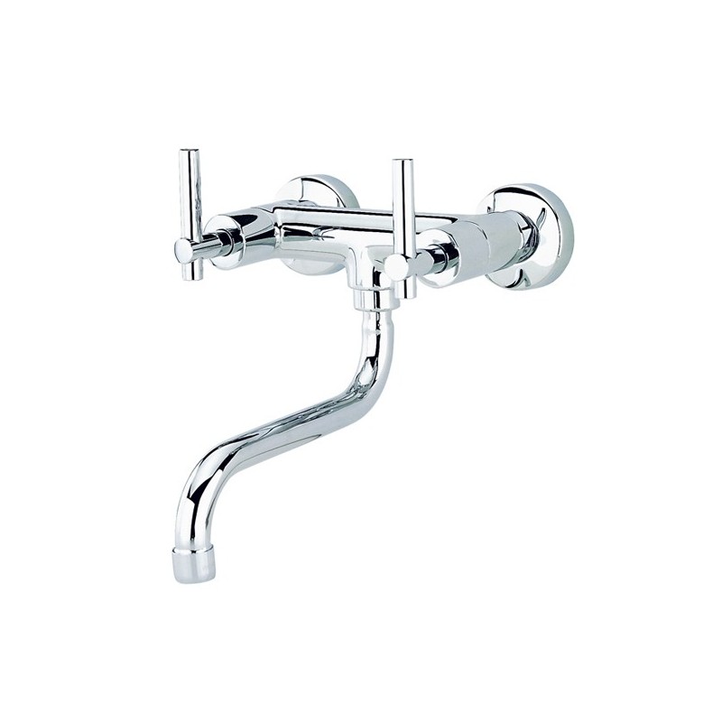 ROAMING MONOLEVA gruppo lavello a parete bocca a S ø 20 finitura cromo con particolari in legno