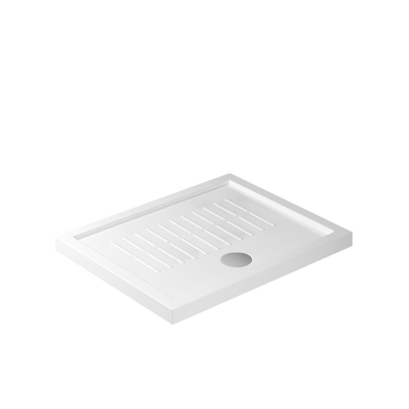Piatto doccia ceramica rettangolare cm. 100x70 finitura bianco con piletta cromo altezza 4.5cm