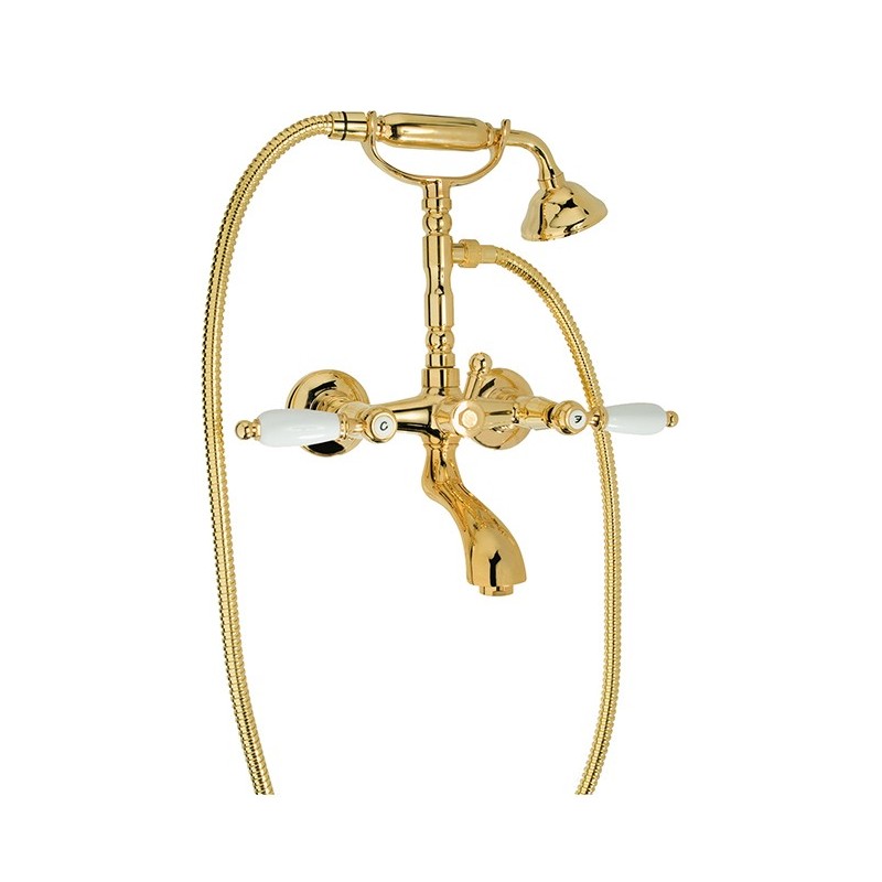 QUEEN Gruppo vasca esterno con kit doccia e duplex finitura ottone lucido