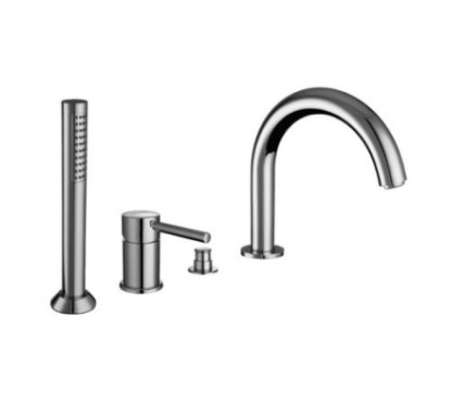 FORMA Batteria monocomando bordo vasca quattro fori con deviatore e bocca finitura cromo