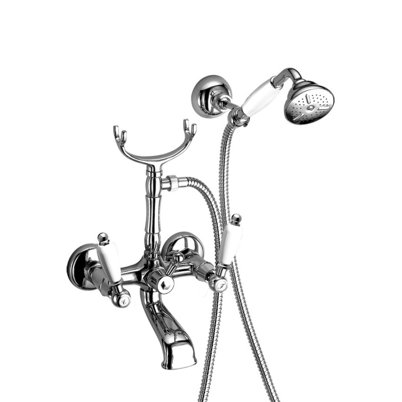 LOTUS Gruppo vasca esterno con kit doccia e duplex, doccetta con impugnatura bianca finitura cromo